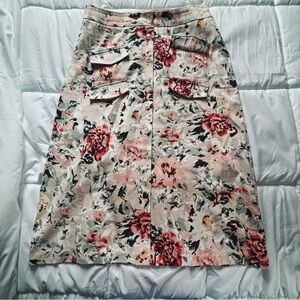 Maeve Floral A-Line Skirt in Pink and Cream